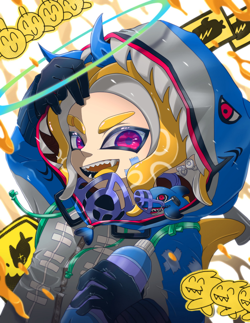 1boy, absurdres, black_gloves, blonde_hair, blue_hood, commentary_request, eyebrow_cut, gloves