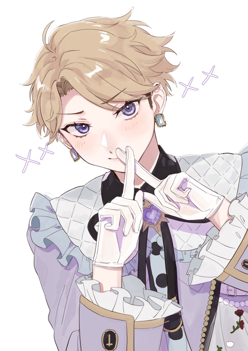 1boy, androgynous, blonde_hair, brown_hair, closed_mouth, cross_x_mark_(ensemble_stars!), earrings, ensemble_stars!