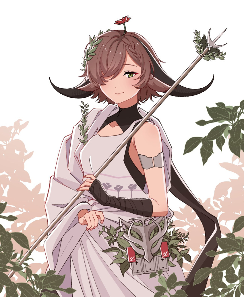 1girl, animal_ears, arknights, avi_(baltika_seven), bare_shoulders, blush, collarbone, cow_ears