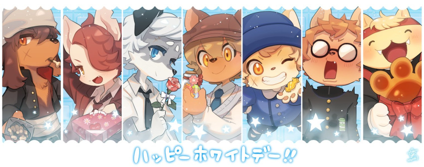 6+boys, animal_ears, blush, boron_brioche, britz_strudel, cat_boy, cat_ears, commentary_request
