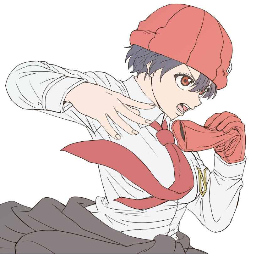 1girl, black_hair, black_jacket, clothes_around_waist, collared_shirt, gloves, highres, ishimoto_shun'ichi