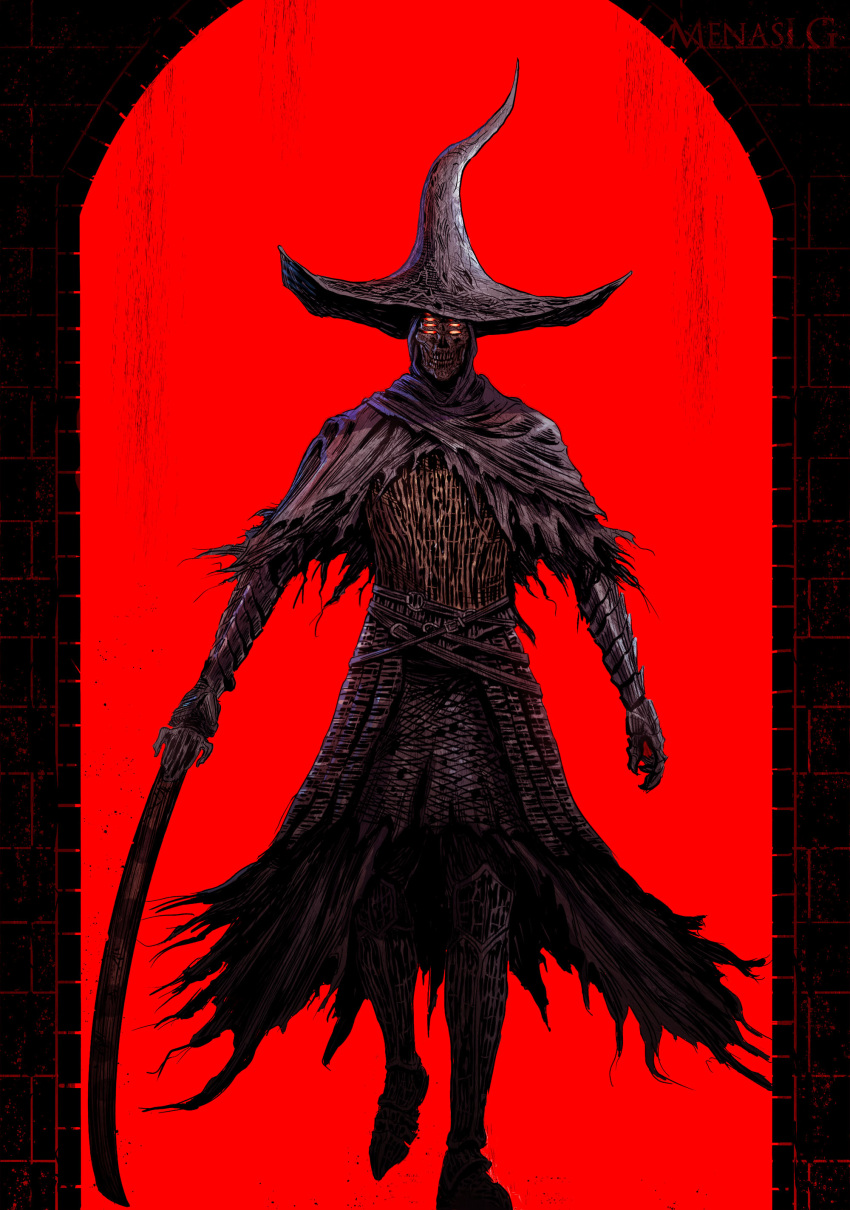 1other, absurdres, ambiguous_gender, armored_boots, artist_name, bloodborne, boots, capelet