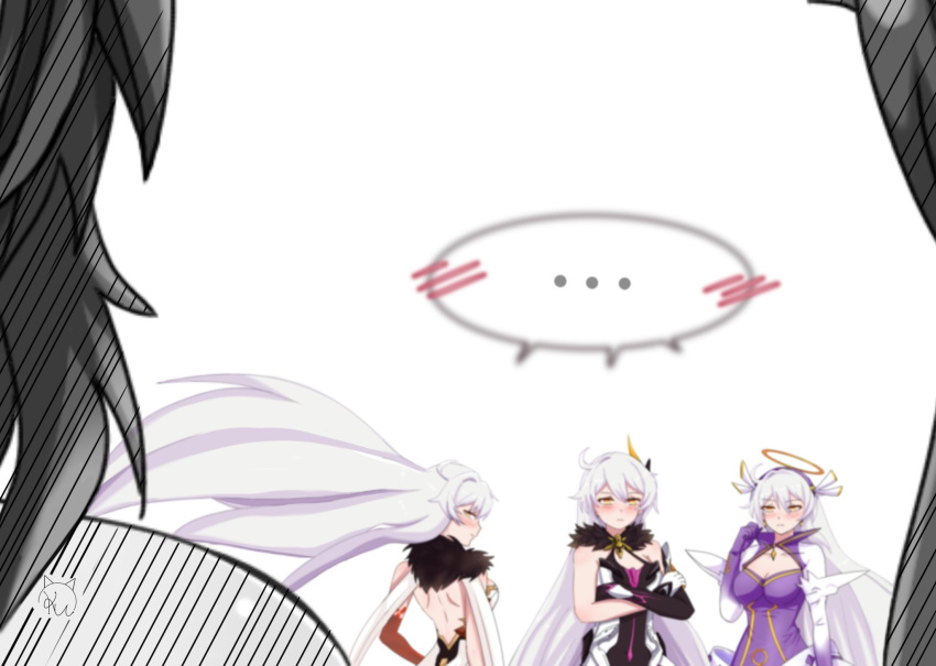 ..., 5girls, back, benghuai_xueyuan, blush, crossed_arms, female_pov, floating_hair