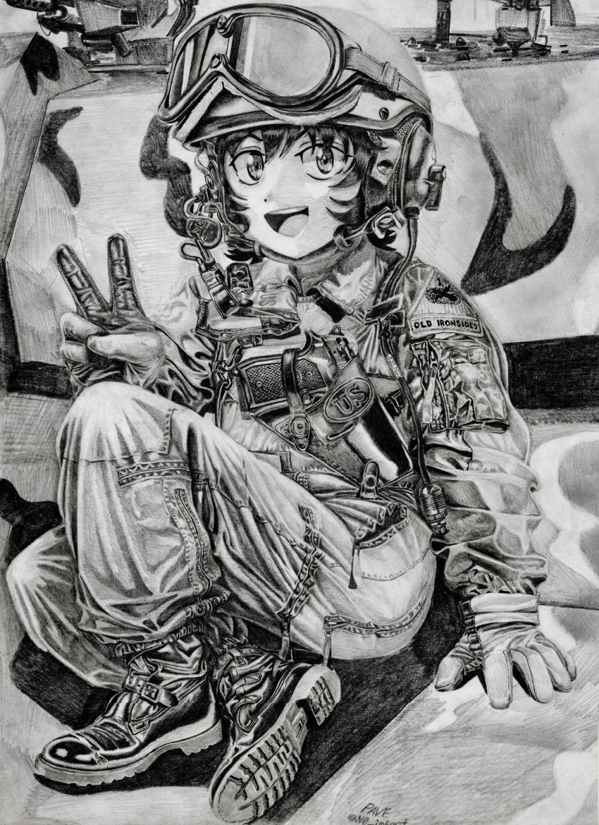1girl, 1st_armored_division, akiyama_yukari, beretta_92, boots, browning_m2, commission, girls_und_panzer