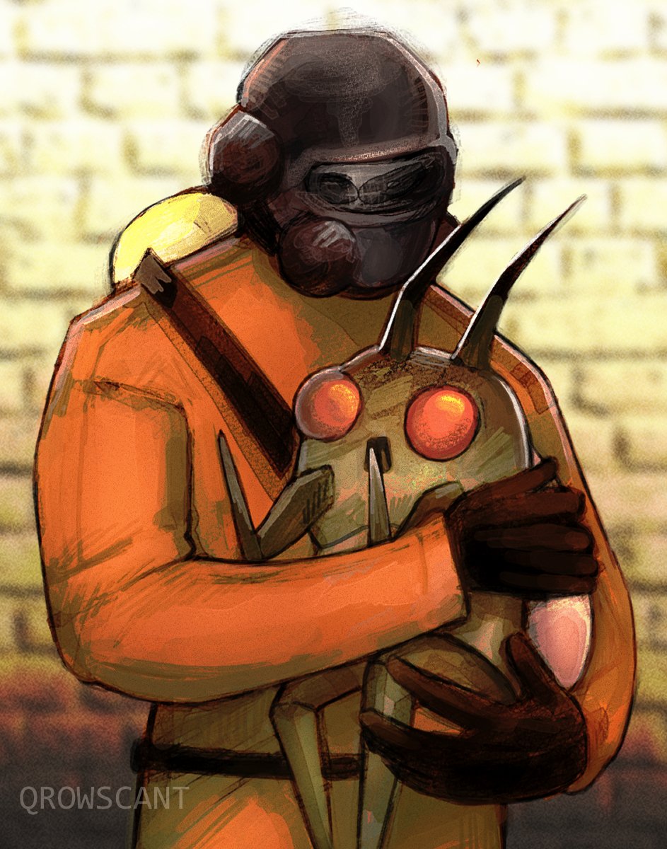 1other, animal, artist_name, black_gloves, bodysuit, brick_wall, bug, english_commentary