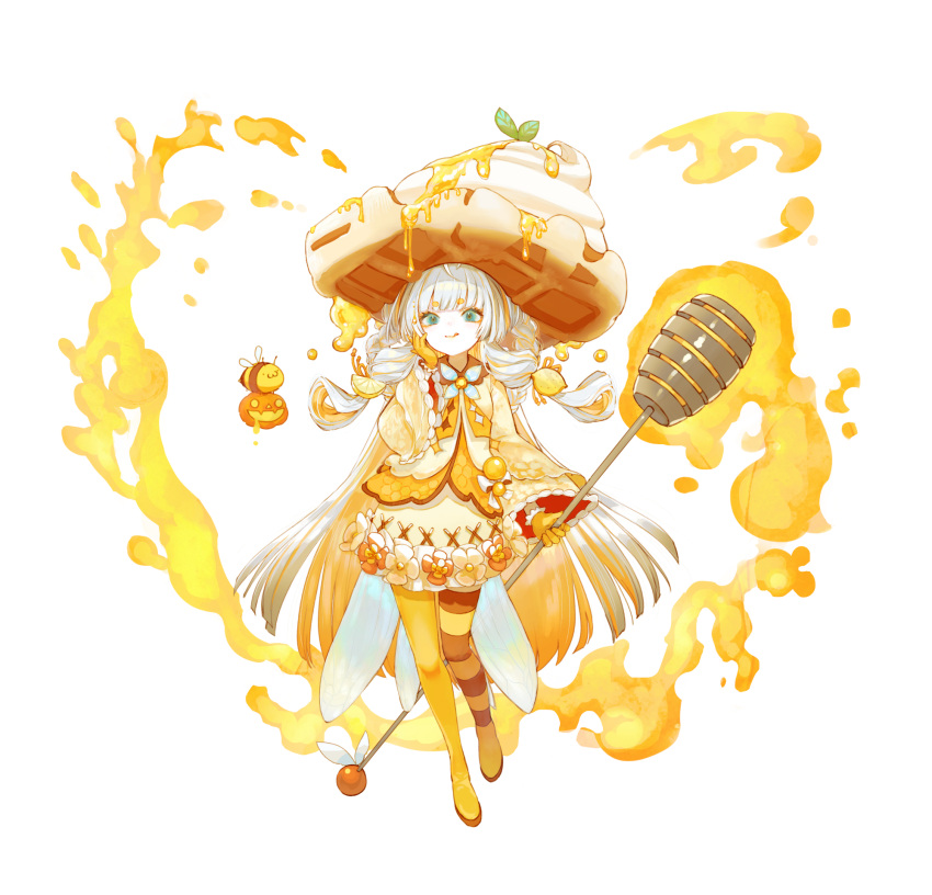 1girl, :q, aqua_eyes, asymmetrical_footwear, bee, bee_wings, bell_sleeves, blonde_hair