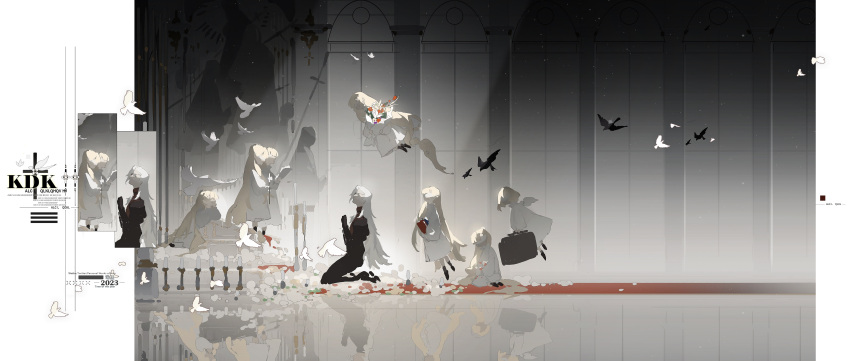 6+girls, a9219669, absurdly_long_hair, absurdres, angel, angel_wings, armor, bird