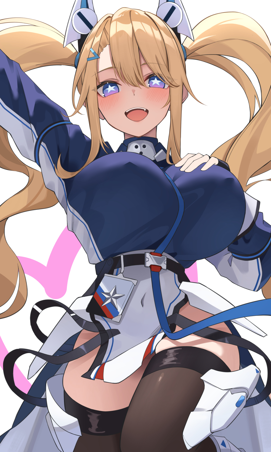 1girl, azur_lane, black_thighhighs, blonde_hair, blue_eyes, breasts, cowboy_shot, fingerless_gloves