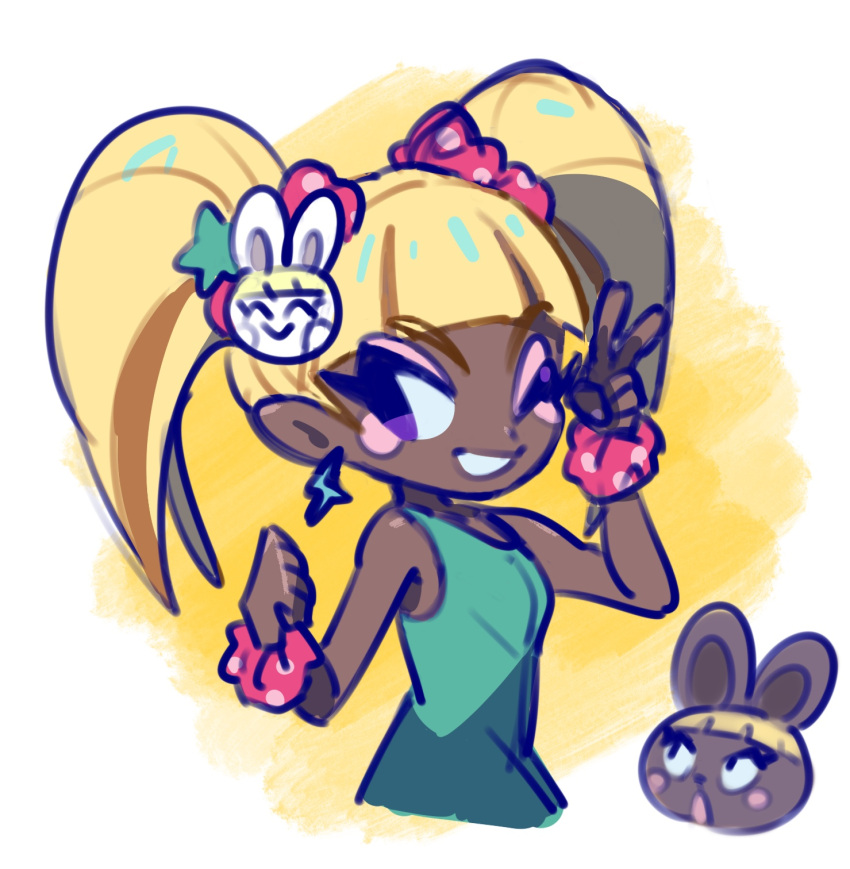 animal_crossing, bonbon_(animal_crossing), dress, earrings, eyeshadow, gijinka, gyaru, hair_ornament