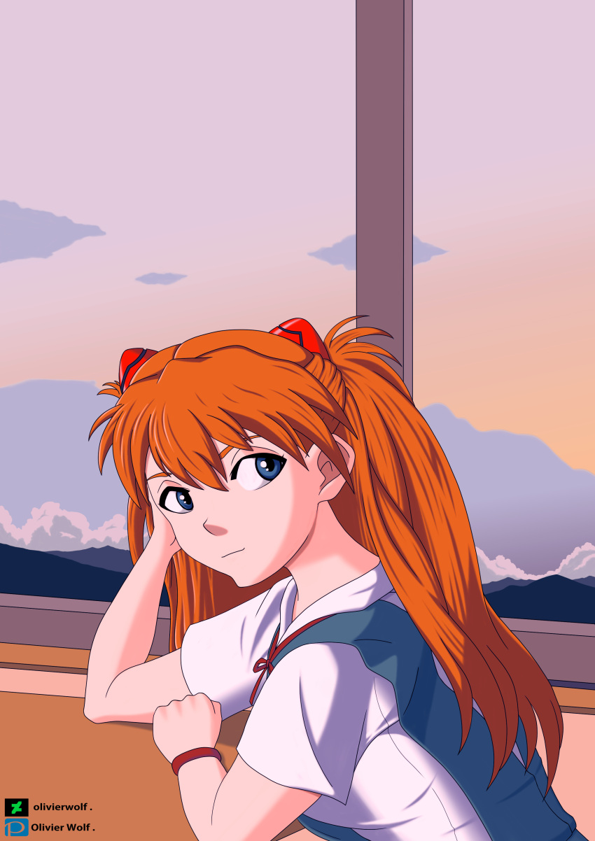 absurdres, blue_eyes, cute_girl, highres, landscape, mountain, neon_genesis_evangelion, non-web_source