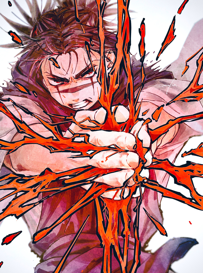 1boy, 28cg, absurdres, black_eyes, black_hair, black_scarf, black_vest, blood