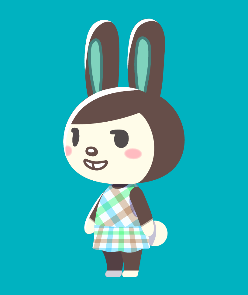 animal_crossing, animal_ears, aqua_background, barefoot, blush_stickers, buck_teeth, carmen_(animal_crossing), dress