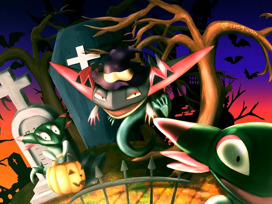 animal_focus, bat_(animal), blue_sky, coffin, commentary_request, cross, dragapult, drakloak