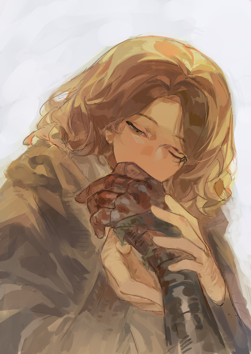 1girl, 1other, absurdres, ambiguous_gender, brown_cape, brown_eyes, brown_hair, cape