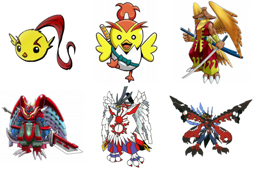 armor, beak, bird, blonde_hair, buraimon, butenmon, chicchimon, chronomon_destroy_mode