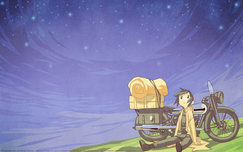 clover_(artist), hermes, kino, kino_no_tabi, motorcycle, sky, stars