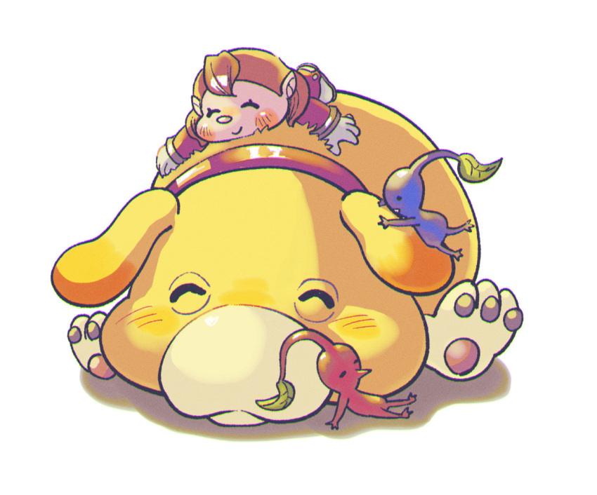 1girl, ^_^, animal_collar, animal_ears, asaikaina, black_eyes, blue_pikmin, blue_skin