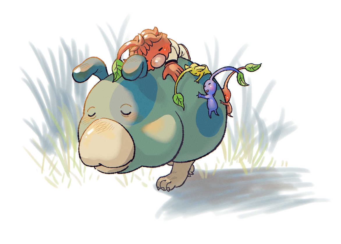 1boy, animal_ears, asaikaina, big_nose, blue_fur, blue_pikmin, blue_skin, clinging