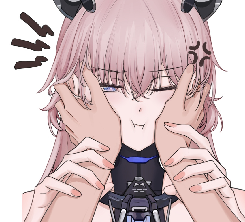 1girl, 1other, anger_vein, animal_ears, annoyed, artist_request, bear_ears, blue_eyes