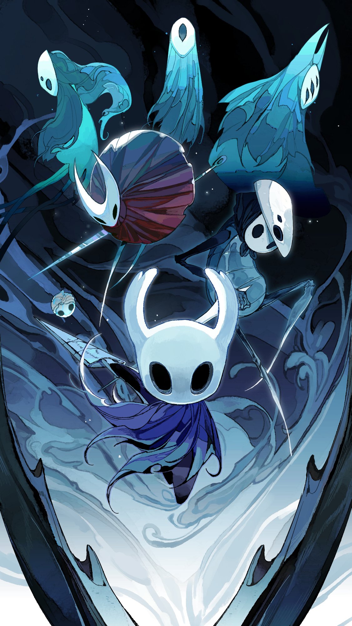 2boys, 2others, 3girls, bug, commentary, commission, darkdog, dress