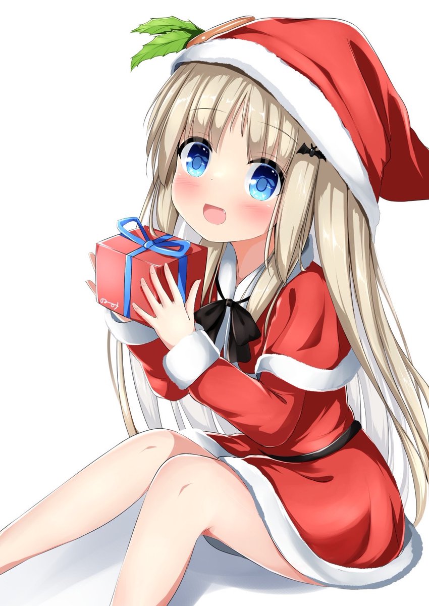 1girl, :d, alternate_costume, black_bow, blue_eyes, blush, bow, box