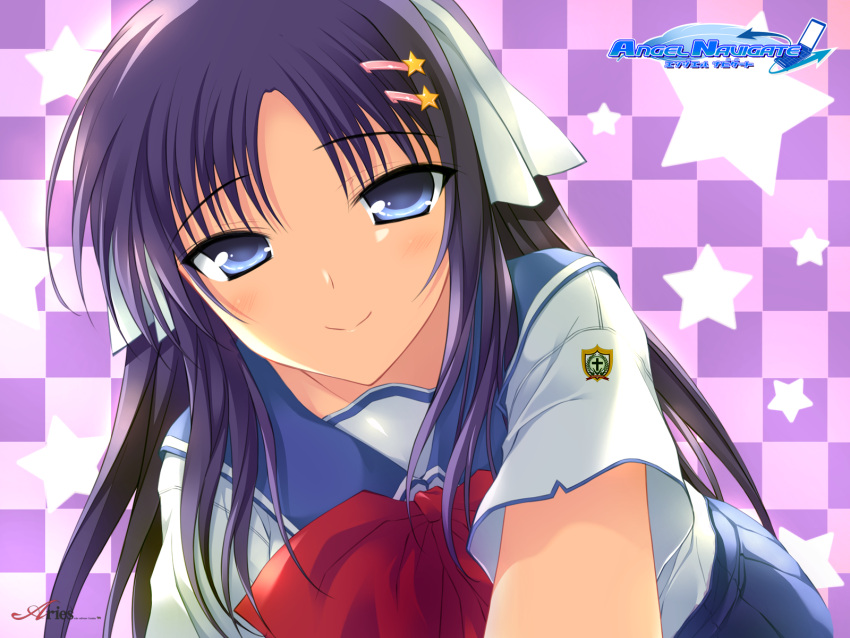 angel_navigate, blue_eyes, inuzumi_masaki, long_hair, nanahara_ayaka, purple_hair, seifuku