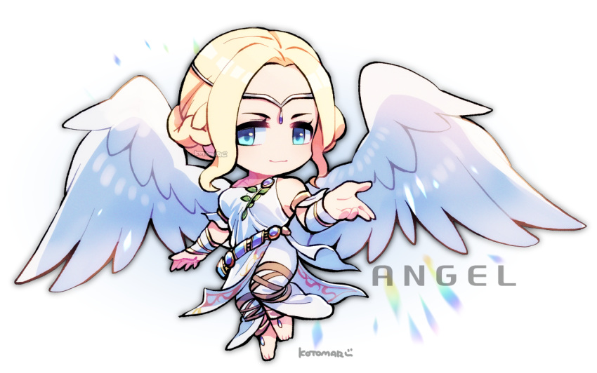 1girl, angel, angel_(tekken), angel_wings, barefoot, belt, blonde_hair, blue_eyes