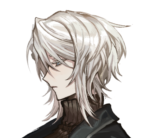 1girl, black_coat, blue_eyes, brown_sweater, closed_mouth, coat, faust_(project_moon), limbus_company