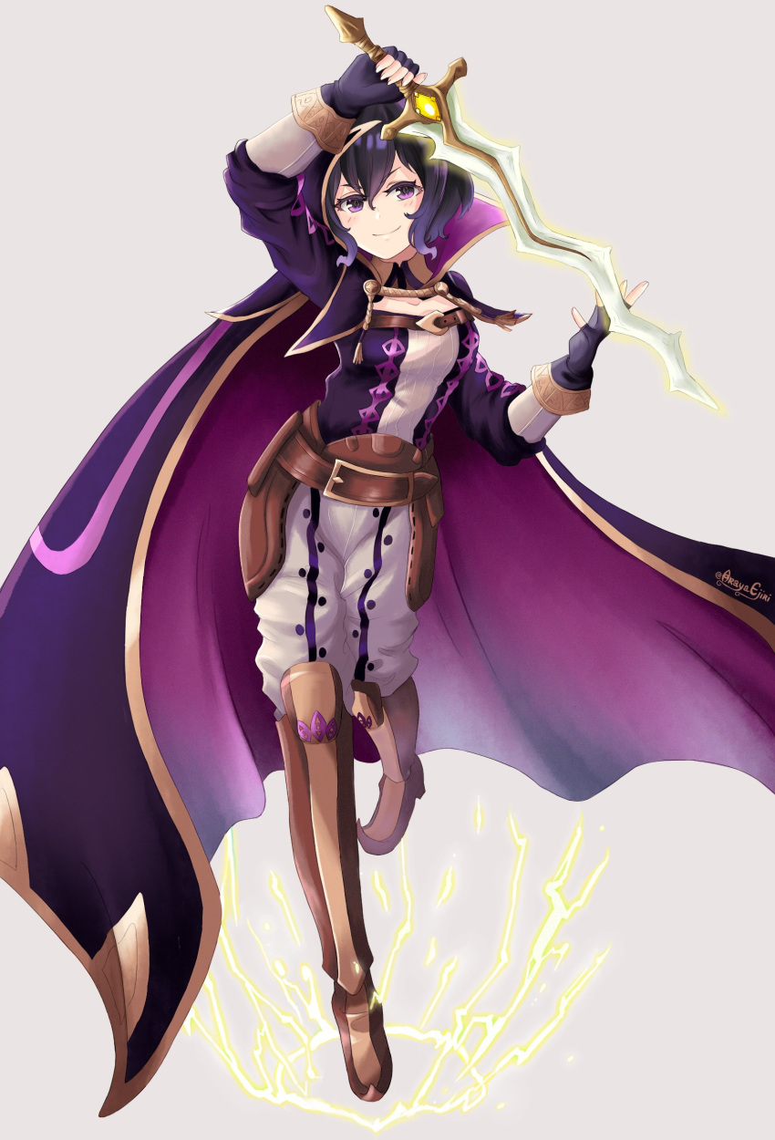 absurdres, alternate_costume, black_hair, boots, cape, commission, commissioner_upload, ebrietas_(arayaejiri)