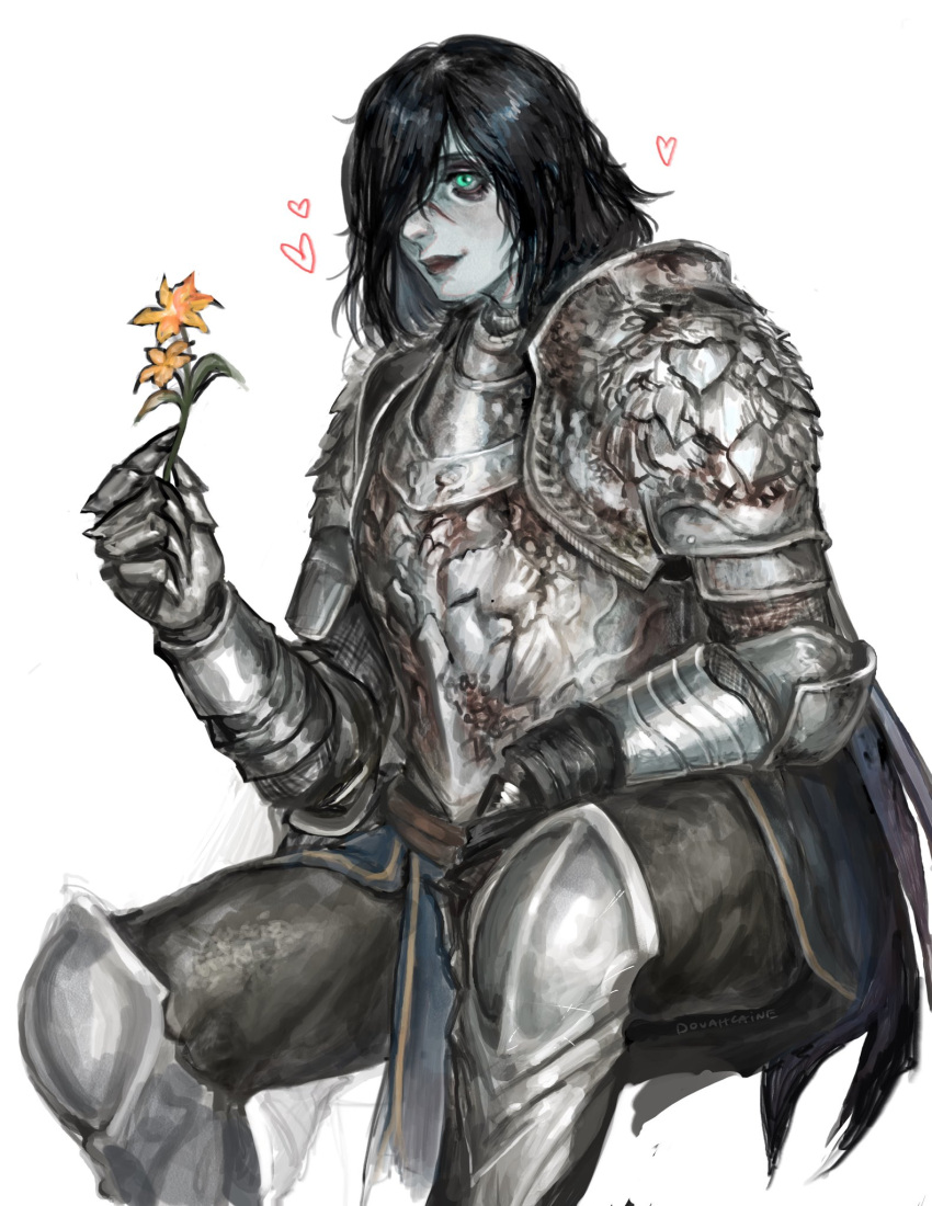 1girl, armor, artist_name, black_hair, black_lips, breastplate, dovahcaine, elden_ring