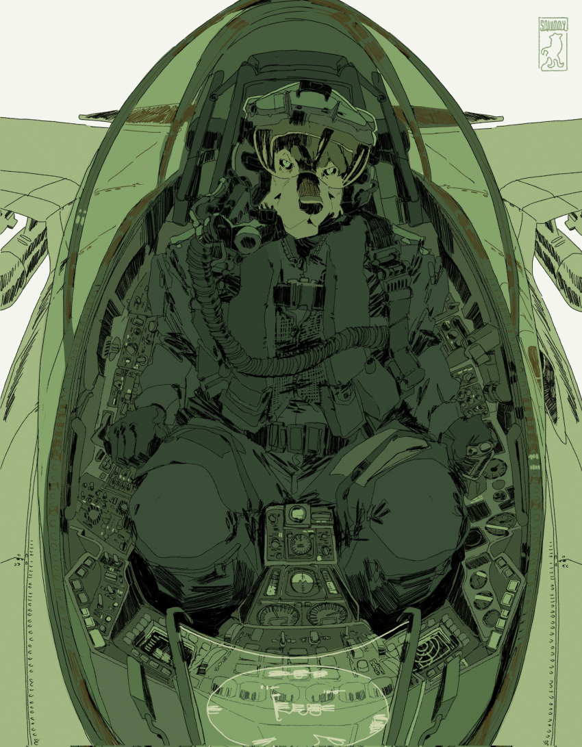 1boy, aircraft, airplane, animal_ears, animal_nose, artist_logo, belt, big_squid_man