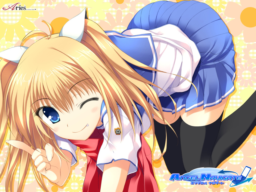 angel_navigate, blue_eyes, fang, inuzumi_masaki, long_hair, morino_hinako, seifuku, thigh-highs