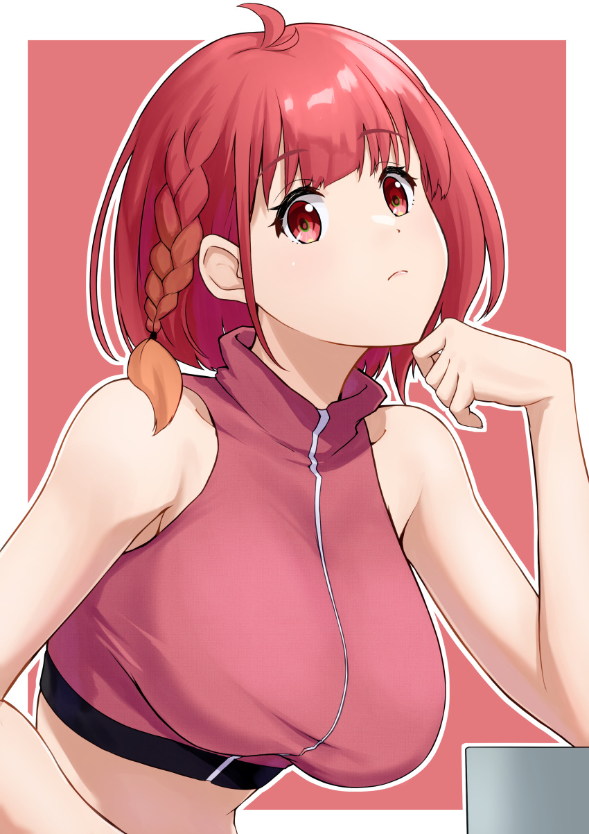 1girl, blush, border, brown_eyes, clenched_hands, eyebrows_visible_through_hair, gundam, gundam_n-extreme