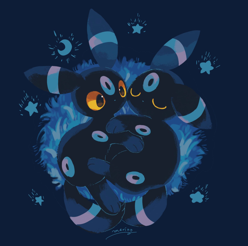 alternate_color, animal_focus, artist_name, black_fur, blue_background, closed_eyes, commentary, crescent_moon