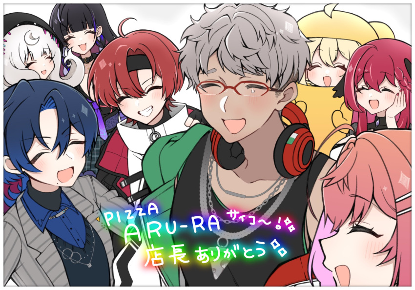 1girl, 2boys, ahoge, among_us, arurandeisu, bandana, black_hair, blonde_hair