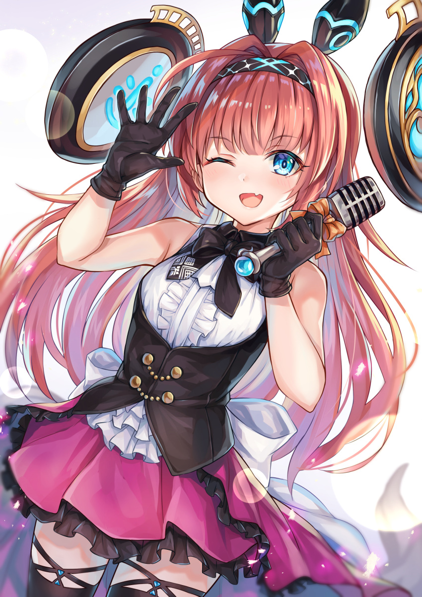 1girl, ahoge, akami770, animal_ears, back_bow, bare_shoulders, black_corset, black_gloves