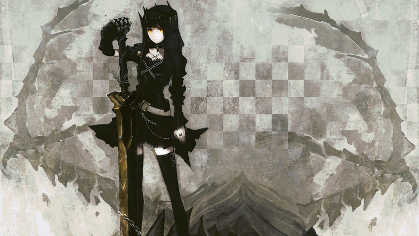 black_rock_shooter, dragon_slayer, sword, weapon, yellow_eyes