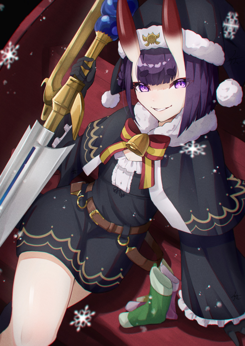 1girl, absurdres, bell, black_dress, black_gloves, black_headwear, breasts, dress