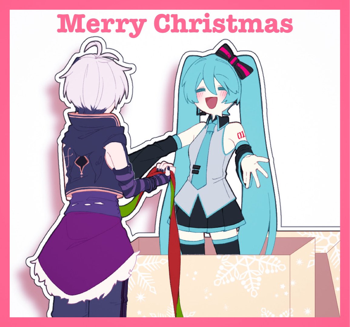 2girls, aqua_hair, aqua_necktie, arm_warmers, bare_shoulders, black_bow, black_skirt, black_sleeves