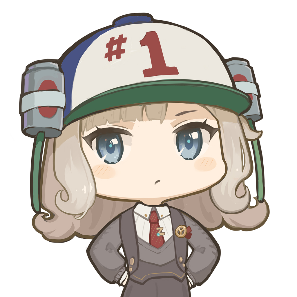 1girl, baseball_cap, blue_eyes, blush, brown_hair, can, chibi, collared_shirt