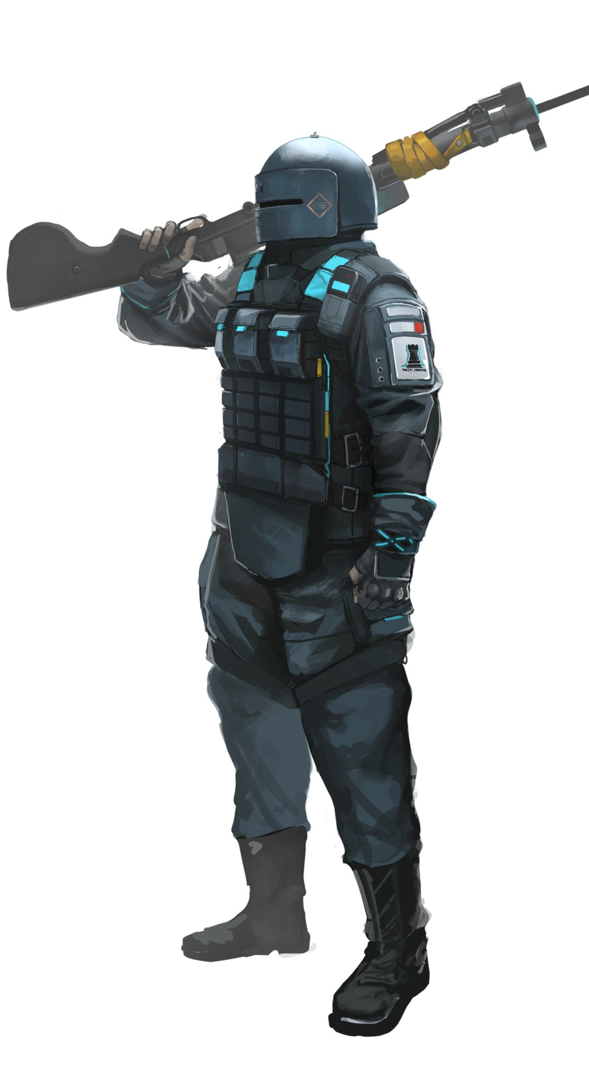 1boy, absurdres, arknights, black_footwear, black_gloves, black_pants, black_shorts, boots
