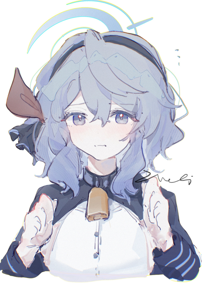 1girl, ako_(blue_archive), bell, black_hairband, blue_archive, blue_eyes, blue_hair, blue_halo
