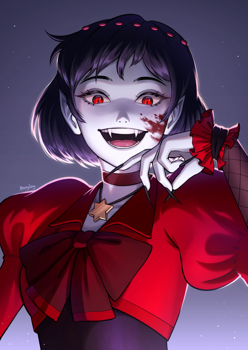 1girl, absurdres, adventure_time, adventure_time:_fionna_and_cake, berryjang_9, black_hair, black_nails, blood