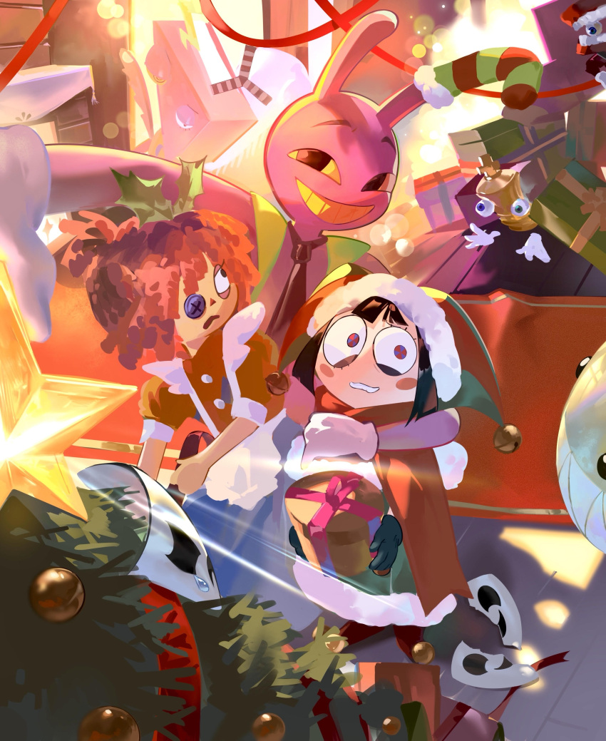 2others, 3boys, 3girls, absurdres, alternate_costume, alternate_hairstyle, animal_ears, arm_over_shoulder