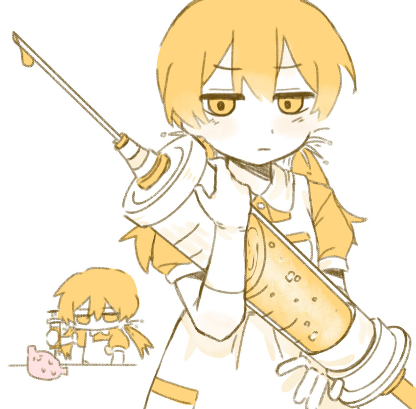 1girl, alternate_costume, apron, blonde_hair, blush, cai_(cabbage_0j0), chibi, chibi_inset