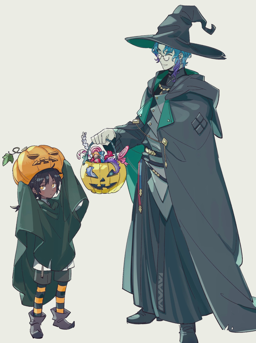 absurdres, arknights, asak_akni, aulus_(arknights), black_hair, blue_hair, candy, colored_skin