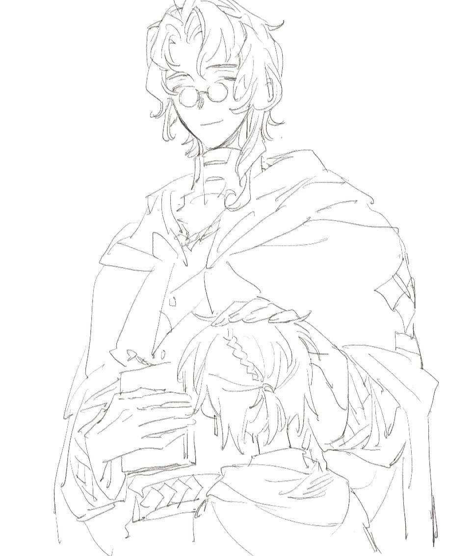 2boys, arknights, asak_akni, aulus_(arknights), belt, book, braid, cloak