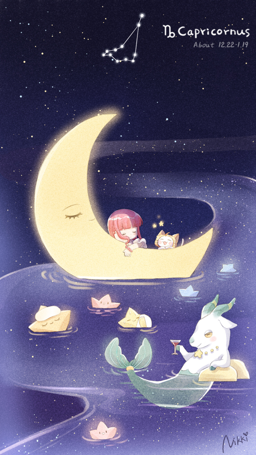1girl, blush, bracelet, capricorn_(constellation), capricorn_(symbol), capricorn_(zodiac), cat, character_name