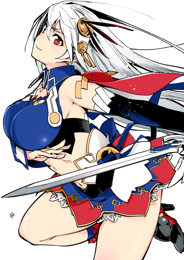 1girl, boots, breasts, capelet, crop_top, eleonora_viltaria, floating_hair, hair_between_eyes