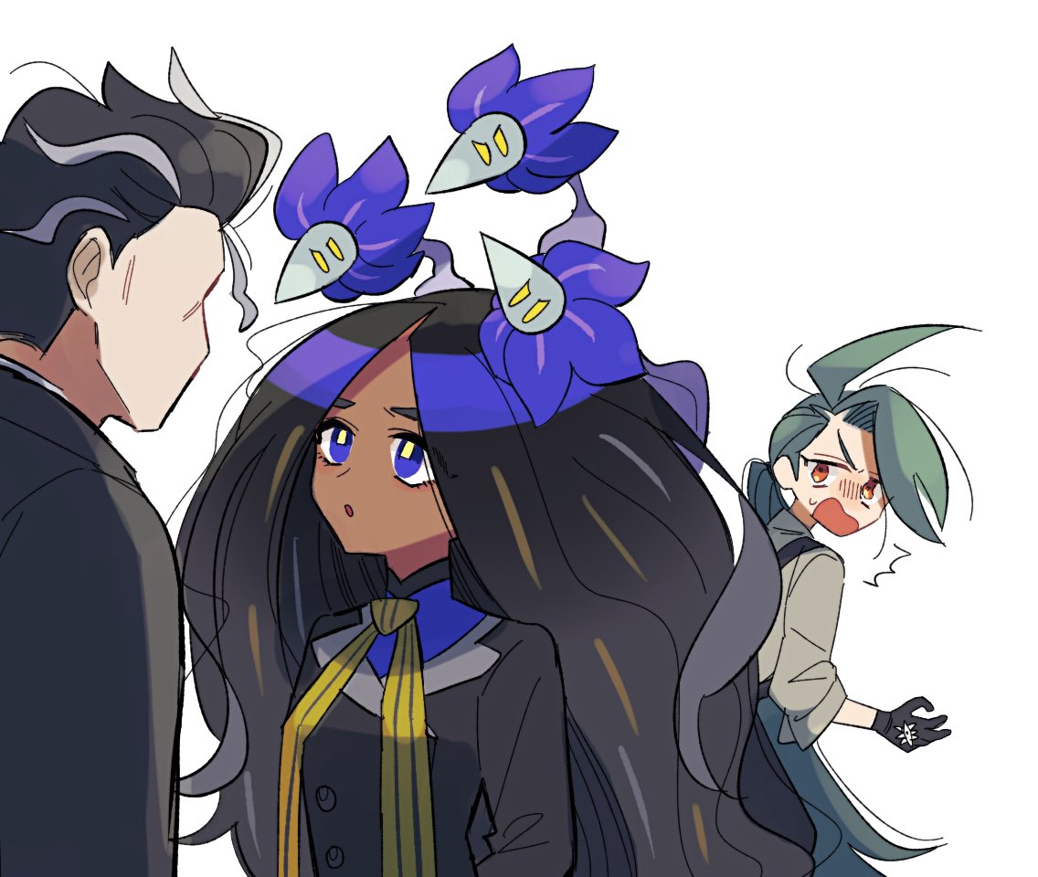 1boy, ahoge, big_hair, black_gloves, black_hair, black_jacket, blonde_hair, blue_eyes